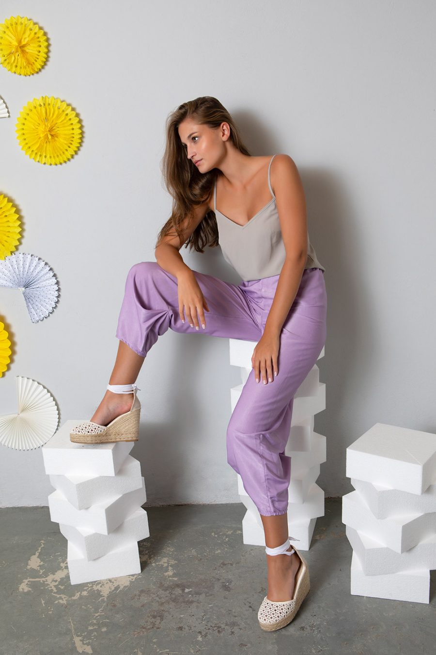 1 Design Pants With Elastic Waist Lavender 222433031