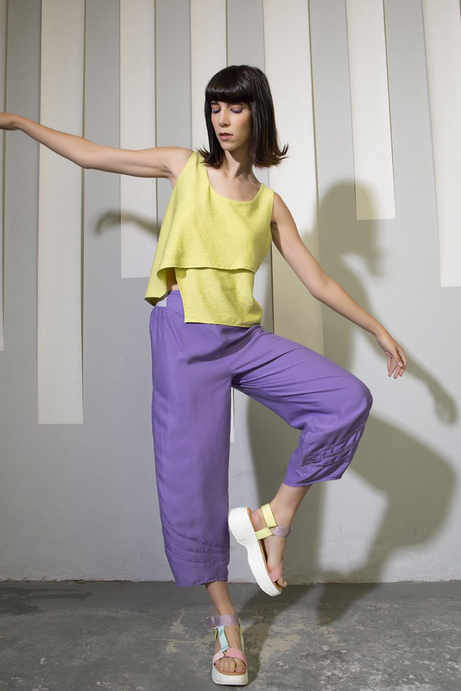 1. Pants With Elastic Waist And Fan Design Purple 123433022