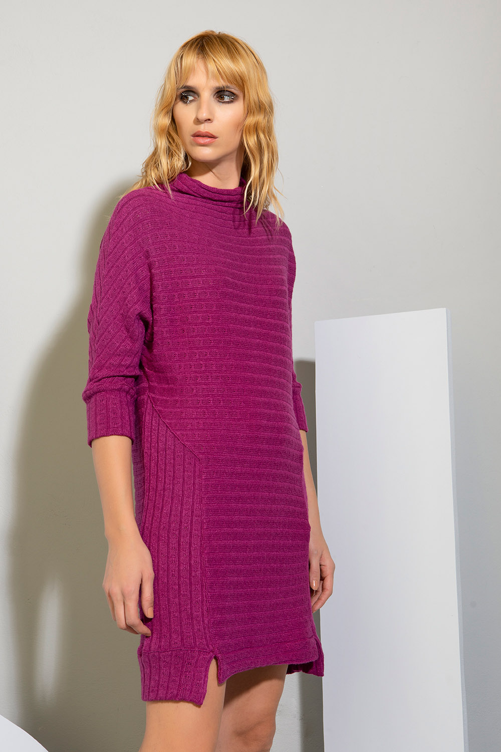 2. Mini Σχεδιαστικό Πλεκτό Φόρεμα Purple 424115023